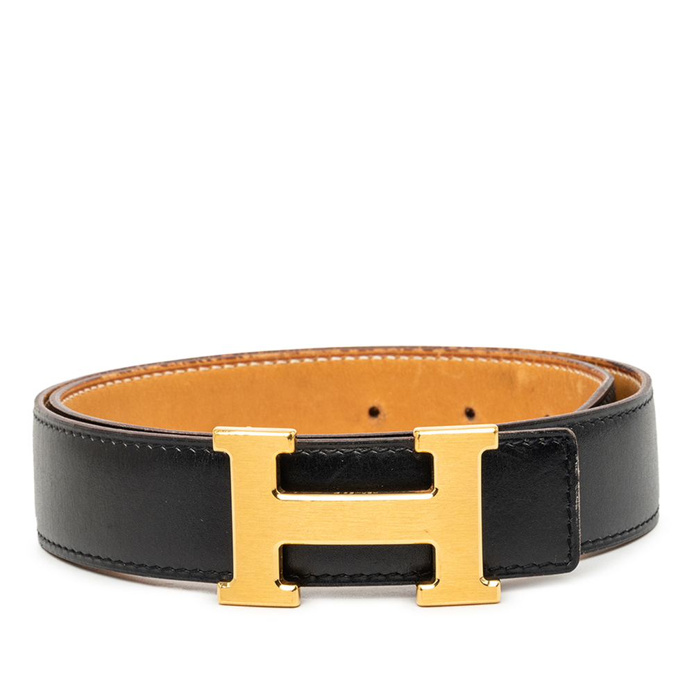Pre-Loved Hermes Box Calf and Courchevel Constance H Reversible Belt